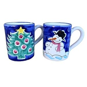Starbucks Italy Hand Painted Holiday Coffee Mug Set Christmas Tree Snowman GUC